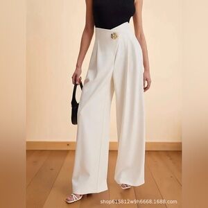 Women’s Cream Wide‑Leg Palazzo Pants | High‑Waist Elegant Trousers